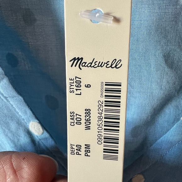 Madewell Blue Polka Dot Button Front Top Peplum Cotton Size 6 NWT Coquette - Picture 7 of 7